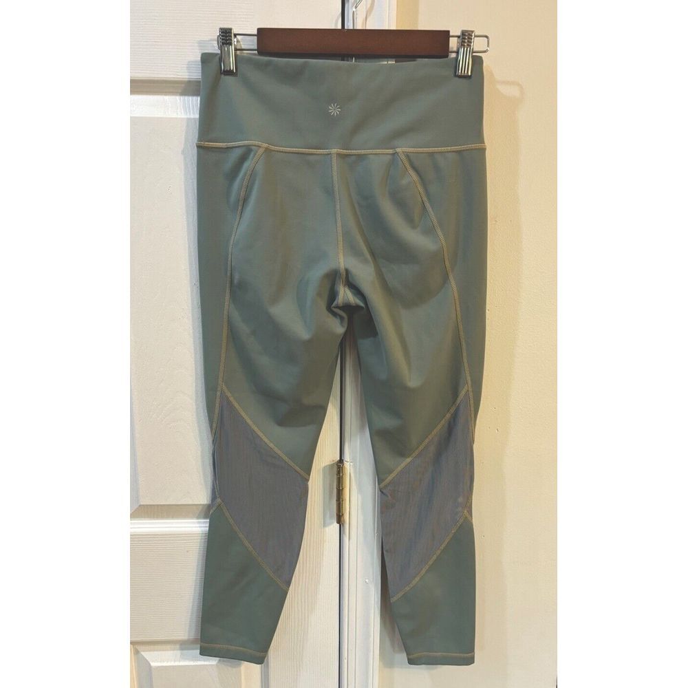 Athleta Leggings Women's Sz M‎  Green With Mesh Leg Design - Picture 2 of 8